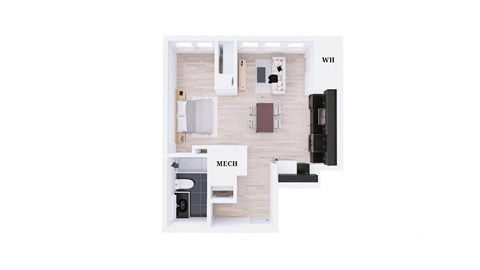 Floor plan for studio, 1 bath, 527 sqft